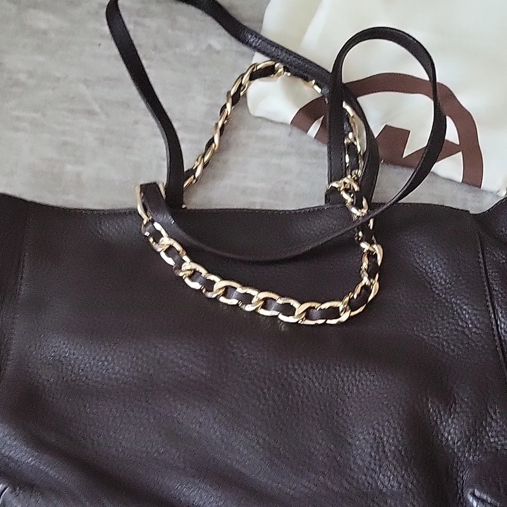 Michael Kors Brown Leather Shoulder Bag with Gold Chain